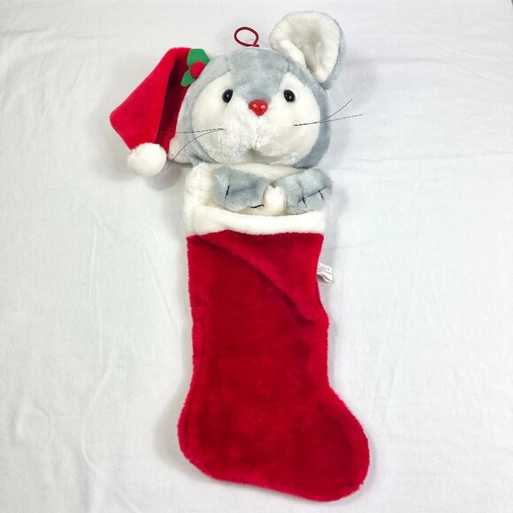 Vintage Plush Mouse Christmas Stocking 3D International Silver Co - Picture 1 of 4